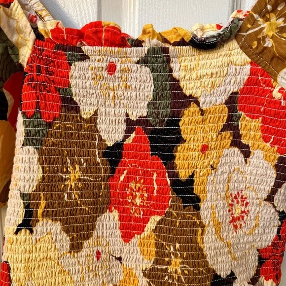 Billabong Golden Daze smocked top - Red, White, Gold, Brown - Picture 8 of 8